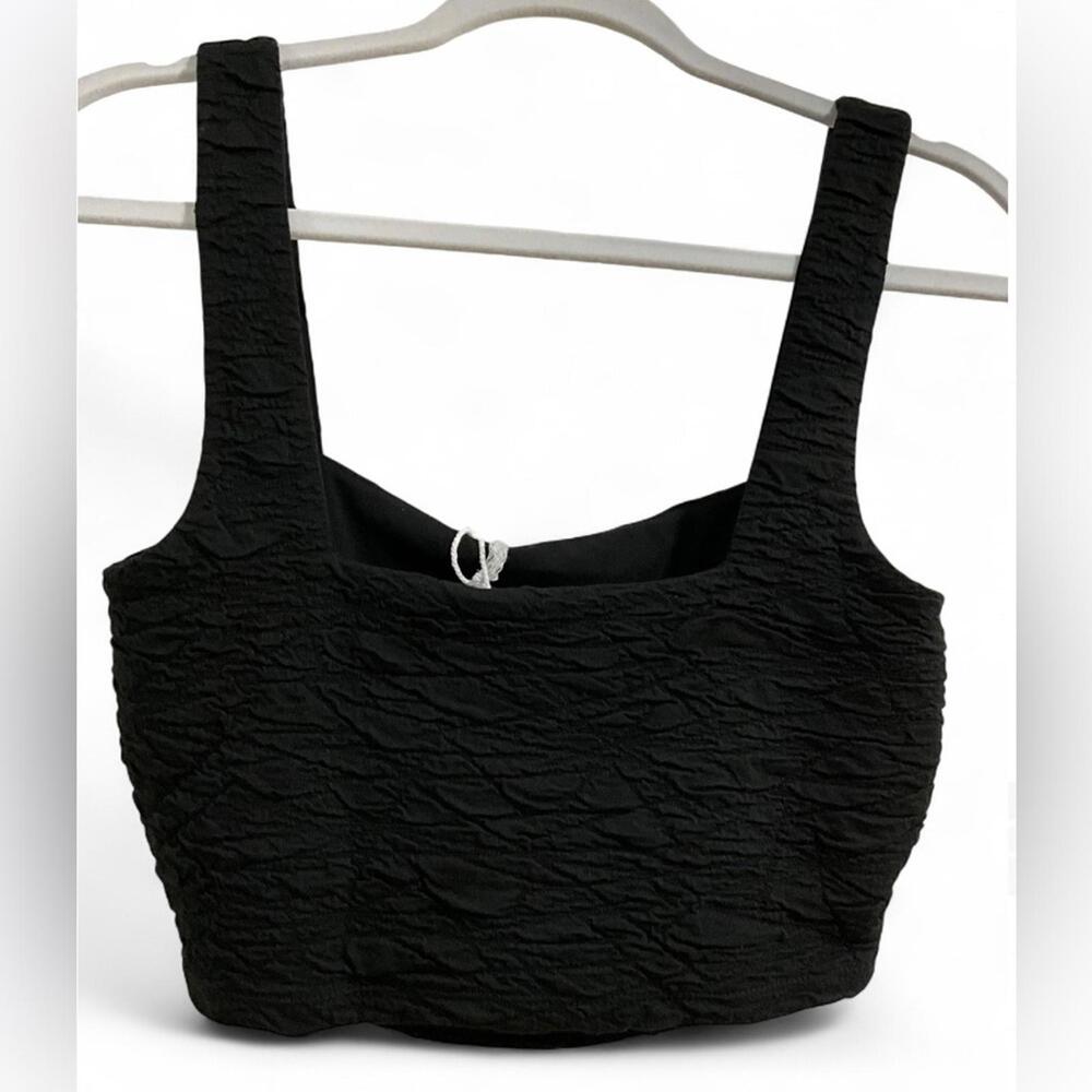 NWT GOOD AMERICAN SZ M Black Textured Square Neck Crop Top Goth Festival $129 - Picture 6 of 12